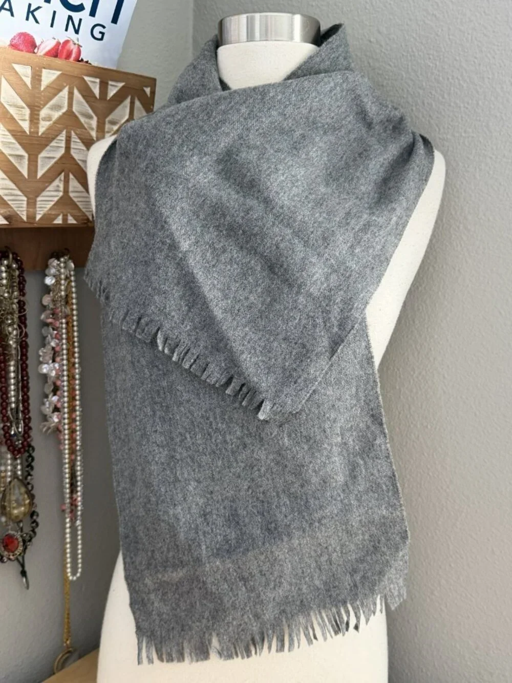 Vintage Gray Cashmere Wool Scarf Unisex 48